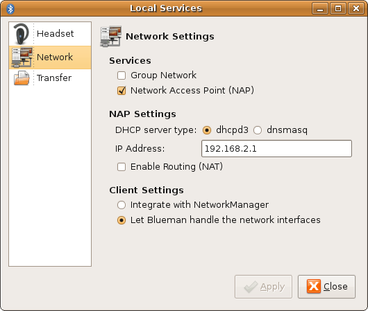 Blueman network configuration